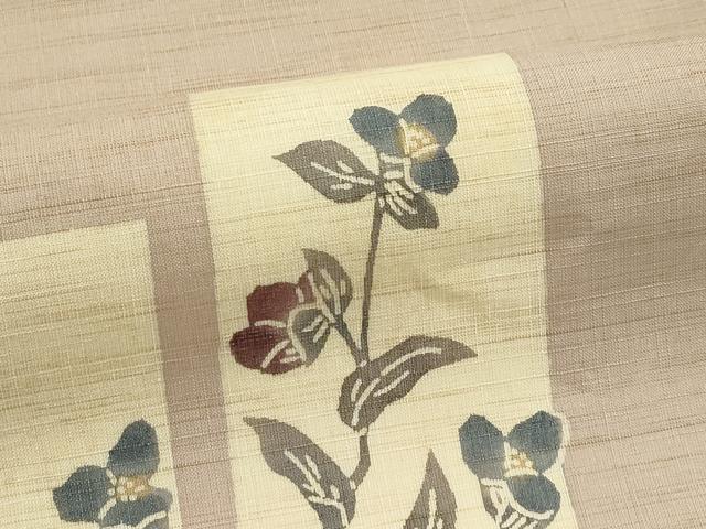 平和屋着物*夏物 九寸名古屋帯 型染め 色紙花文 麻 逸品 CABK6819rv
