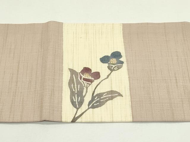 平和屋着物*夏物 九寸名古屋帯 型染め 色紙花文 麻 逸品 CABK6819rv