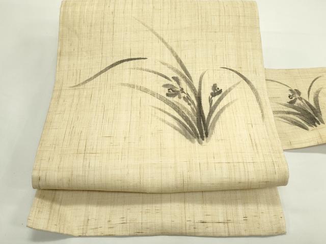 平和屋着物*夏物 九寸名古屋帯 手描き 草花文 麻 逸品 CABK6834rv