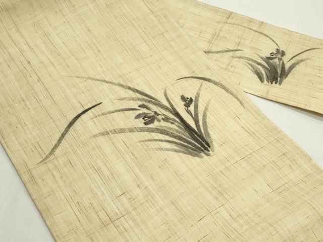 平和屋着物*夏物 九寸名古屋帯 手描き 草花文 麻 逸品 CABK6834rv