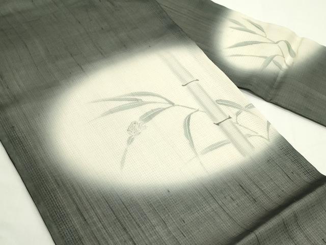 平和屋着物*夏物 九寸名古屋帯 手描き 紬地 蛙 笹竹文 銀彩 正絹 逸品 CABK6835rv