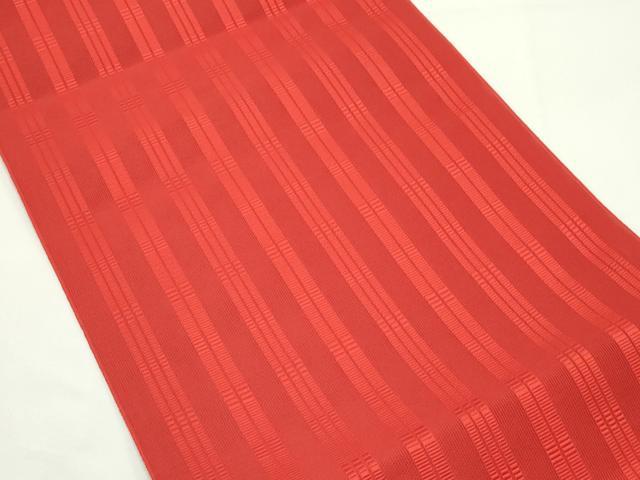 平和屋着物*夏物 本場筑前博多織 八寸名古屋帯 間道 紅緋色 正絹 逸品 未使用 CABK6852rv