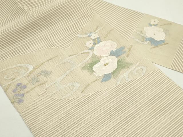 平和屋着物*夏物 八寸名古屋帯 絽綴れ 流水花文 金銀糸 正絹 逸品 CABK6853rv