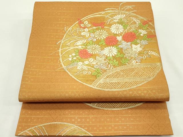 平和屋着物*夏物 六通柄袋帯 唐織 秋草丸文 金銀糸 正絹 逸品 未使用 CABK6856rv