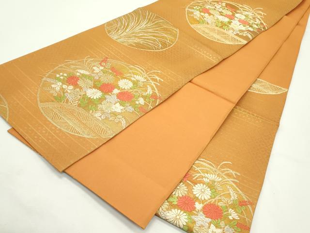 平和屋着物*夏物 六通柄袋帯 唐織 秋草丸文 金銀糸 正絹 逸品 未使用 CABK6856rv