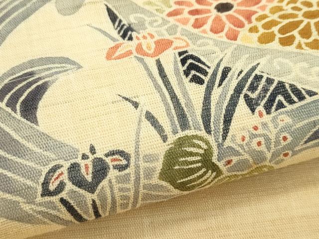 平和屋着物*夏物 九寸名古屋帯 型染め 秋草文 麻 逸品 CABK6867rv