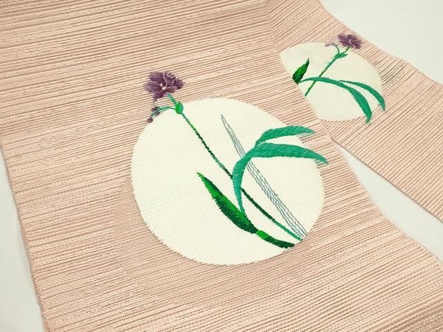 平和屋着物*夏物 八寸名古屋帯 草花丸文 銀糸 正絹 逸品 未使用 CABK6871rv