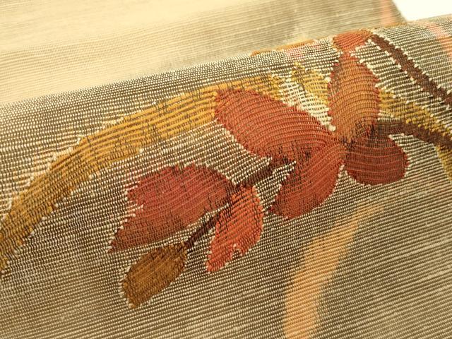 平和屋着物*夏物 西陣 八寸名古屋帯 枝葉文 証紙付き 正絹 逸品 CABK6875rv