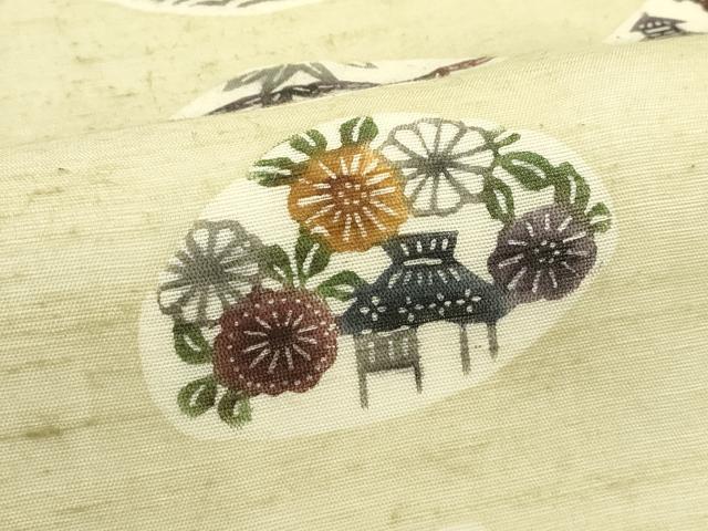 平和屋着物*夏物 九寸名古屋帯 紬地 紅型 松竹梅風景丸文 正絹 逸品 CABK6892rv