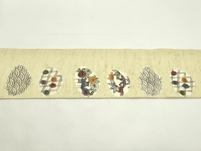 平和屋着物*夏物 九寸名古屋帯 紬地 紅型 松竹梅風景丸文 正絹 逸品 CABK6892rv