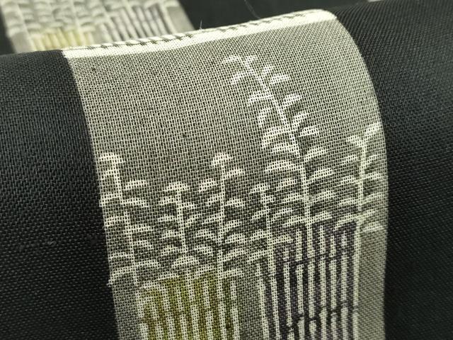 平和屋着物*夏物 九寸名古屋帯 型染め 笹竹間道 黒地 正絹 逸品 CABK6895rv