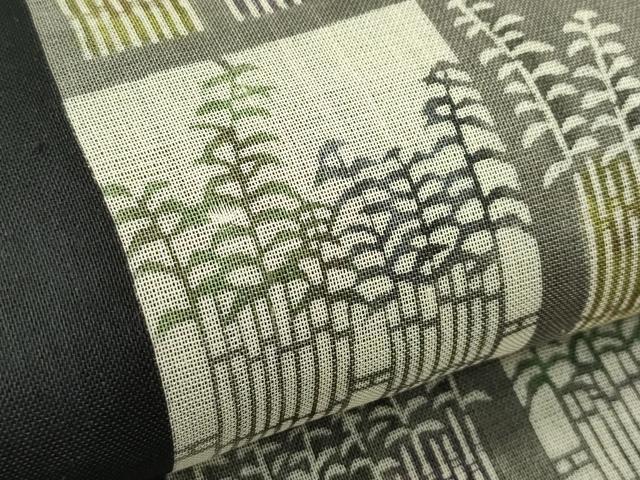平和屋着物*夏物 九寸名古屋帯 型染め 笹竹間道 黒地 正絹 逸品 CABK6895rv