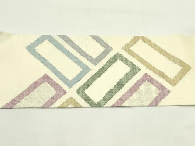 平和屋着物*夏物 九寸名古屋帯 檜垣文様 銀糸 正絹 逸品 CABK6897rv