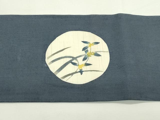 平和屋着物*夏物 九寸名古屋帯 型染め 草花丸文 麻 逸品 CABK6900rv