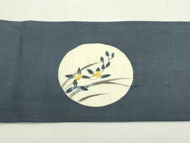 平和屋着物*夏物 九寸名古屋帯 型染め 草花丸文 麻 逸品 CABK6900rv