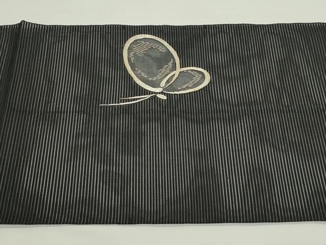 平和屋着物*夏物 八寸名古屋帯 絽綴れ 駒刺繍 舞蝶文 黒地 銀糸 正絹 逸品 CABK6903rv