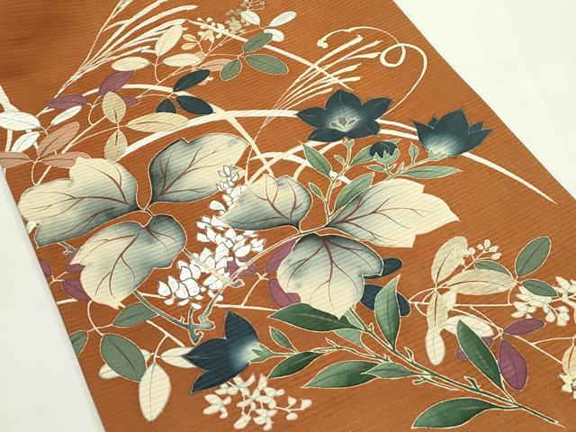 平和屋着物*夏物 絽塩瀬 つけ帯 草花文 金銀彩 正絹 逸品 CABK6909rv