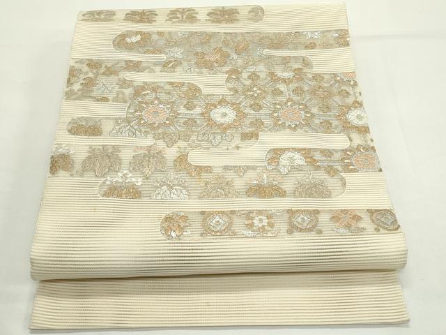 平和屋着物*夏物 つけ帯 絽綴れ 絽刺し 区限刺繍 エ霞草花文 金銀糸 正絹 逸品 CABK6912rv