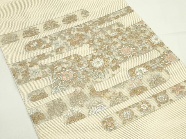 平和屋着物*夏物 つけ帯 絽綴れ 絽刺し 区限刺繍 エ霞草花文 金銀糸 正絹 逸品 CABK6912rv