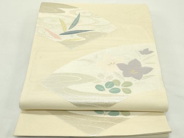 平和屋着物*夏物 六通柄袋帯 地紙流水草花文 こかげ 金銀糸 正絹 逸品 CABK6928rv