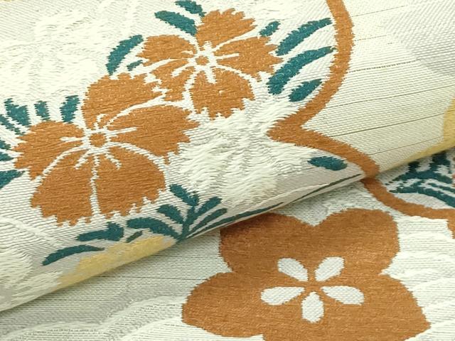 平和屋着物*夏物 アンティーク 大正ロマン 丸帯 唐織 鼓鳳凰草花文 正絹 逸品 CABK6933rv
