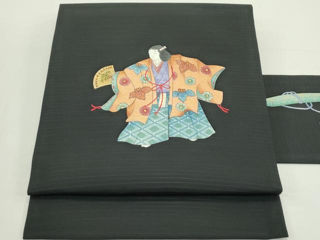 平和屋着物*夏物 絽塩瀬 九寸名古屋帯 手描き 能 黒地 金彩 正絹 逸品 未使用 CABK6939rv