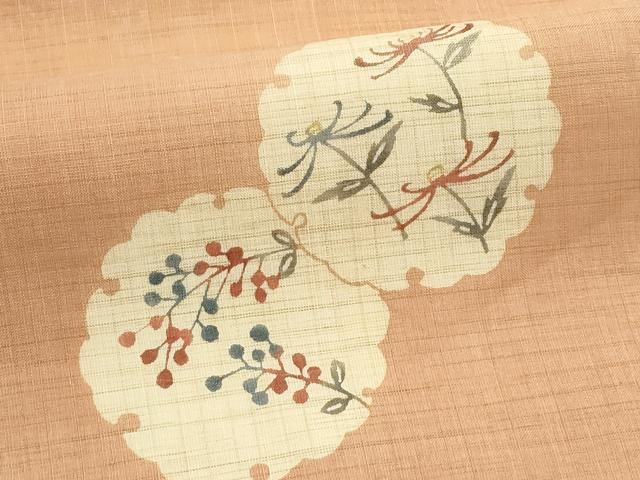 平和屋着物*夏物 九寸名古屋帯 型染め 雪輪草花文 麻 逸品 CABK6962rv