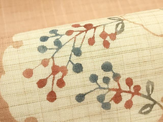 平和屋着物*夏物 九寸名古屋帯 型染め 雪輪草花文 麻 逸品 CABK6962rv