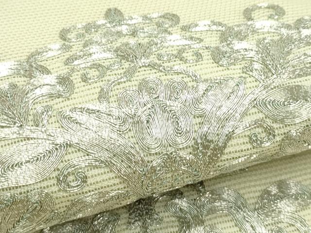 平和屋着物*夏物 九寸開き名古屋帯 総刺繍 駒刺繍 更紗唐草文 銀糸 正絹 逸品 CABK6965rv