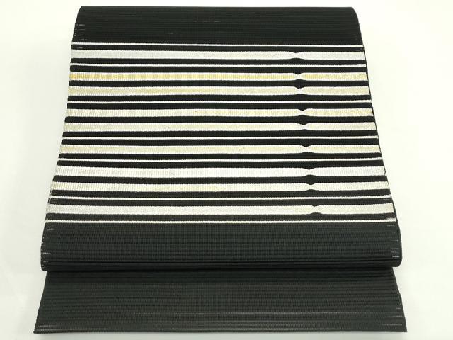 平和屋着物*夏物 八寸名古屋帯 絽綴れ 横段文 黒地 金銀糸 正絹 逸品 未使用 CABK6970rv
