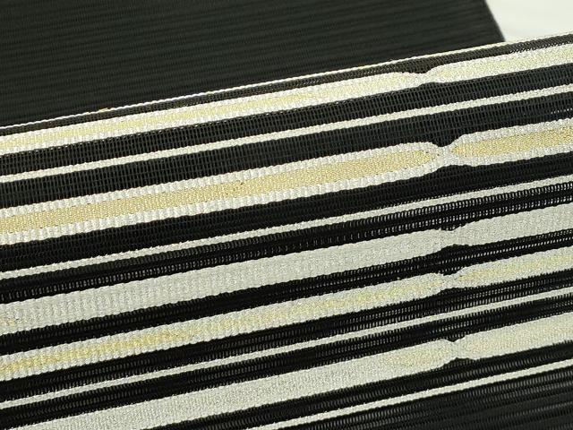平和屋着物*夏物 八寸名古屋帯 絽綴れ 横段文 黒地 金銀糸 正絹 逸品 未使用 CABK6970rv