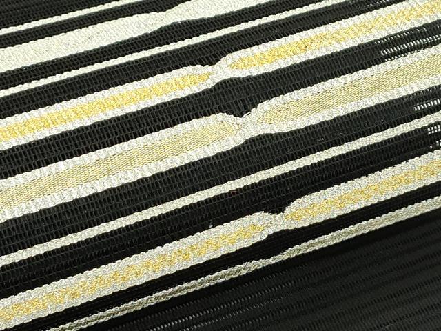 平和屋着物*夏物 八寸名古屋帯 絽綴れ 横段文 黒地 金銀糸 正絹 逸品 未使用 CABK6970rv