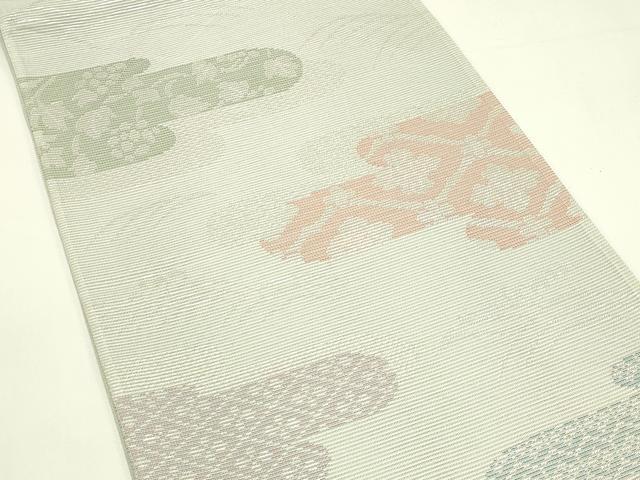 平和屋着物*夏物 六通柄袋帯 エ霞草花文 銀糸 正絹 逸品 CABK6976rv