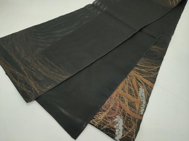 平和屋着物*夏物 太鼓柄 本袋帯 草木文 黒地 金銀糸 正絹 逸品 CABK6996rv