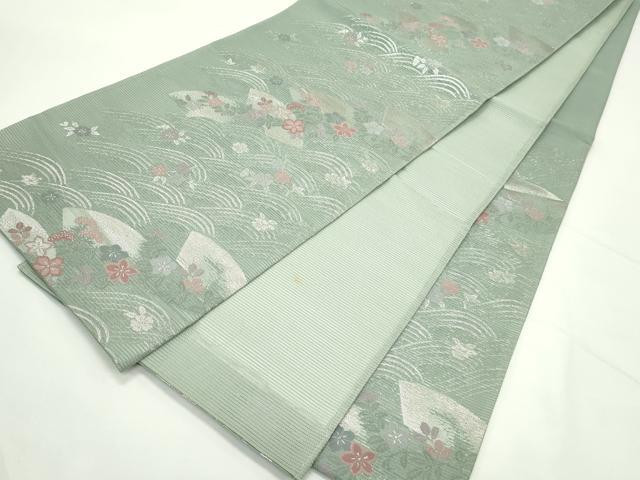 平和屋着物*夏物 六通柄袋帯 立波地紙秋草文 銀糸 正絹 逸品 CABK7005rv