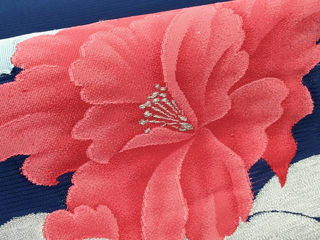 平和屋着物*夏物 八寸名古屋帯 絽綴れ 牡丹 銀糸 正絹 逸品 未使用 CABK7006rv