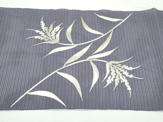 平和屋着物*夏物 八寸名古屋帯 総刺繍 絽綴れ 草木文 銀糸 正絹 逸品 CABK7007rv