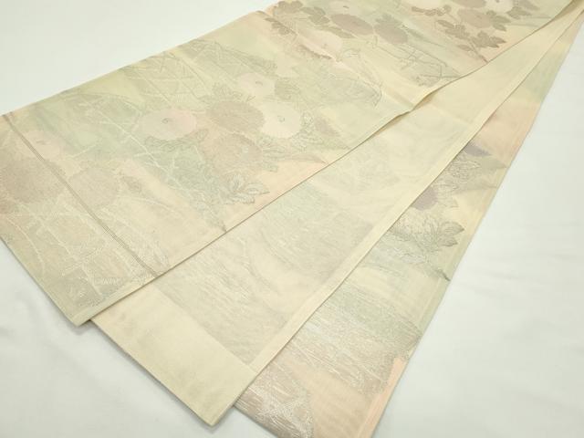 平和屋着物*夏物 六通柄袋帯 菊籬文 銀糸 正絹 逸品 未使用 CABK7034rv