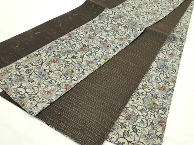 平和屋着物*夏物 全通柄袋帯 型染め 更紗唐草文 正絹 逸品 CABK7047rv