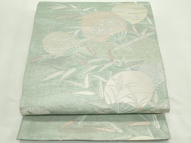 平和屋着物*夏物 六通柄袋帯 団扇草木文 銀糸 正絹 逸品 CABK7053rv