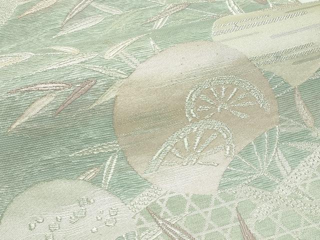 平和屋着物*夏物 六通柄袋帯 団扇草木文 銀糸 正絹 逸品 CABK7053rv
