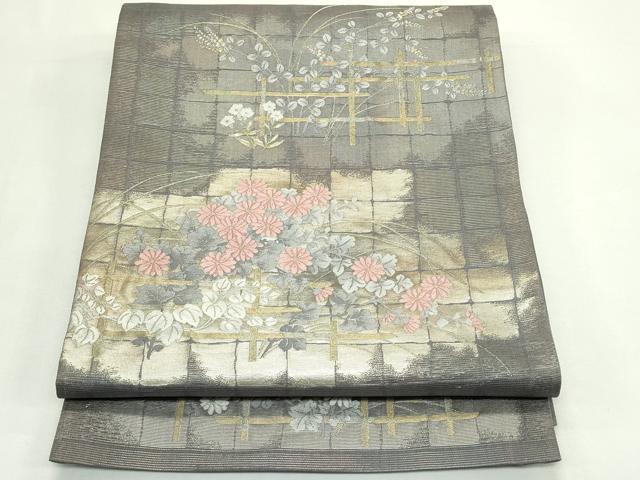 平和屋着物*夏物 六通柄袋帯 秋草文 金糸 正絹 逸品 CABK7063rv