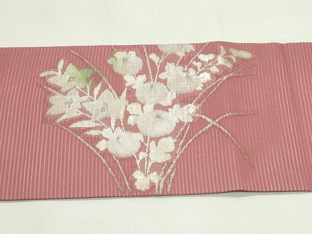 平和屋着物*夏物 九寸名古屋帯 秋草文 銀糸 逸品 CABK7069rv