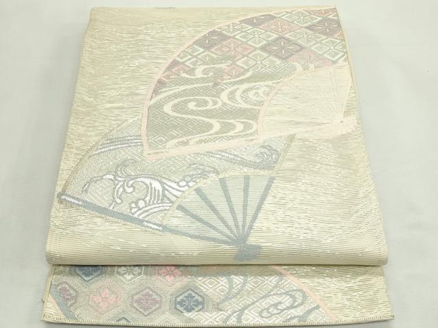 平和屋着物*夏物 六通柄袋帯 扇面流水花菱文 銀糸 正絹 逸品 未使用 CABK7074rv