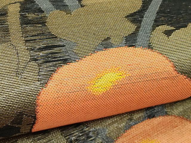 平和屋着物*夏物 織物一筋名門 織悦 全通柄 本袋帯 万寿菊 黒地 正絹 逸品 未使用 CABK7078rv