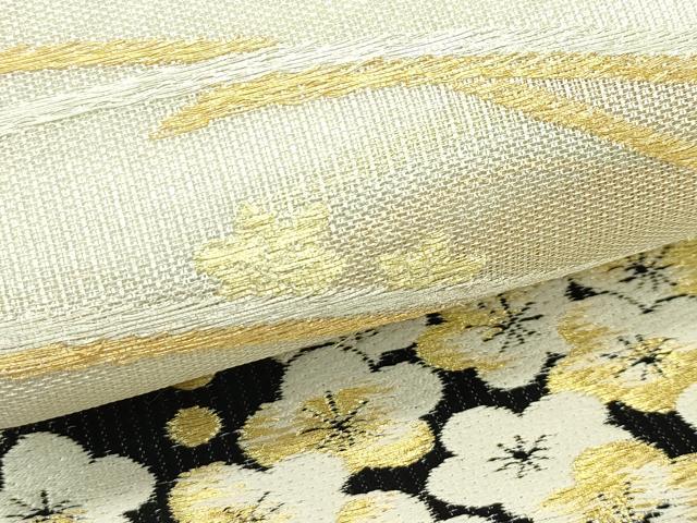 平和屋着物*夏物 両面 六通柄袋帯 唐織 市松梅楓文 金銀糸 正絹 逸品 未使用 CABK7087rv