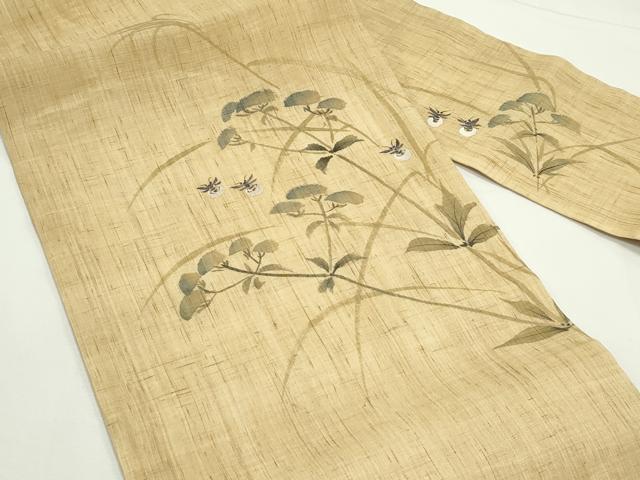 平和屋着物*夏物 九寸名古屋帯 手描き 女郎花 蛍 麻 逸品 CABK7107rv