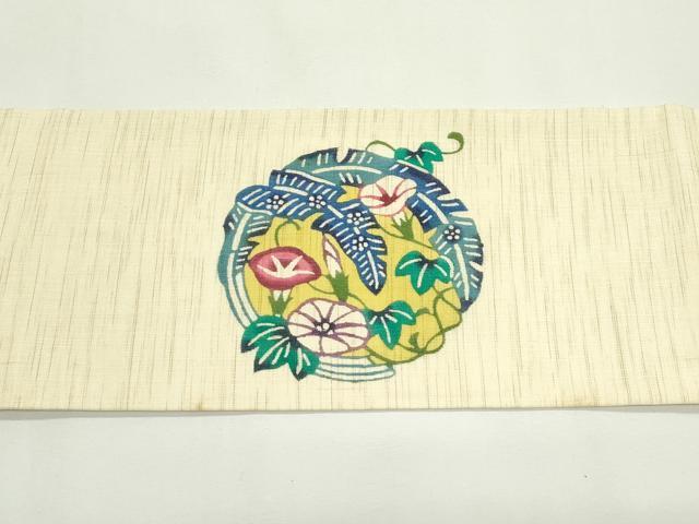平和屋着物*夏物 九寸名古屋帯 紅型 朝顔丸文 麻 逸品 CABK7108rv