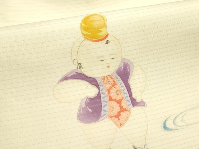 平和屋着物*夏物 絽塩瀬 九寸名古屋帯 手描き 唐子 正絹 逸品 CABK7128rv