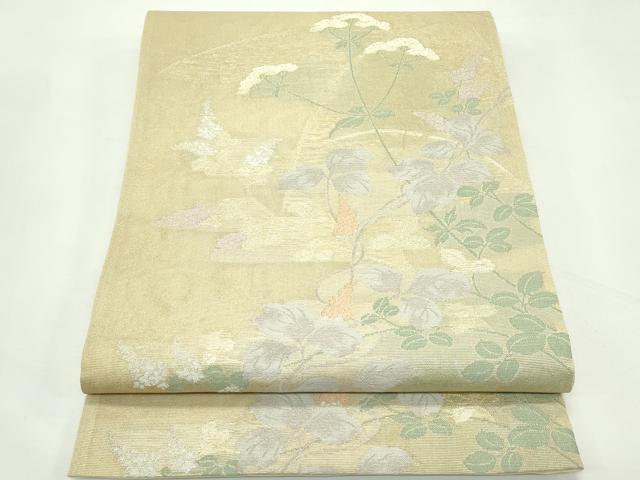 平和屋着物*夏物 西陣 じゅらく謹製 六通柄袋帯 秋草文 金銀糸 正絹 逸品 CABK7180rv